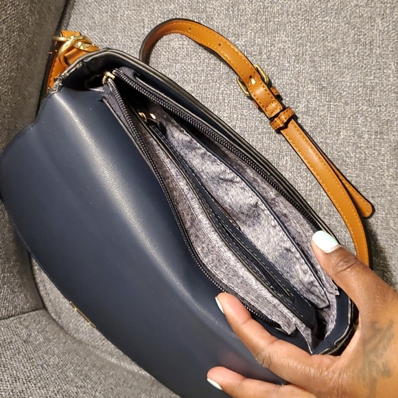 Navy Blue, White, & Tan Crossbody Bag - Picture 3 of 4